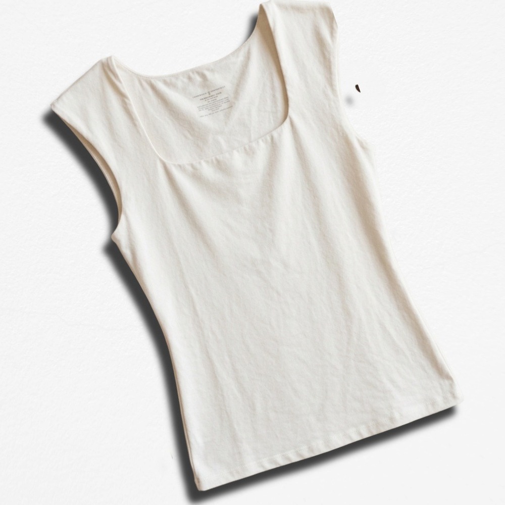 White House Black Market Ecru Cream Square Neck Sleeveless Tank Top Medium